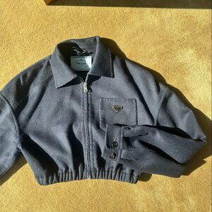 PRARA Blue Wool Cropped Zip Up Jacket Size 40EU
